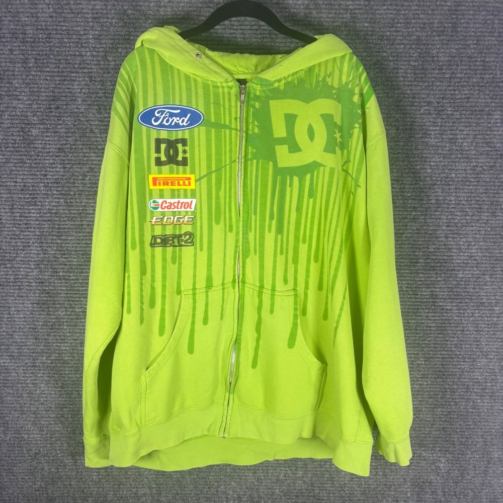 DC Shoes Zip Hoodie Mens XL Slime Green Excellent Ken Block 43 Big‎ Drips Rally